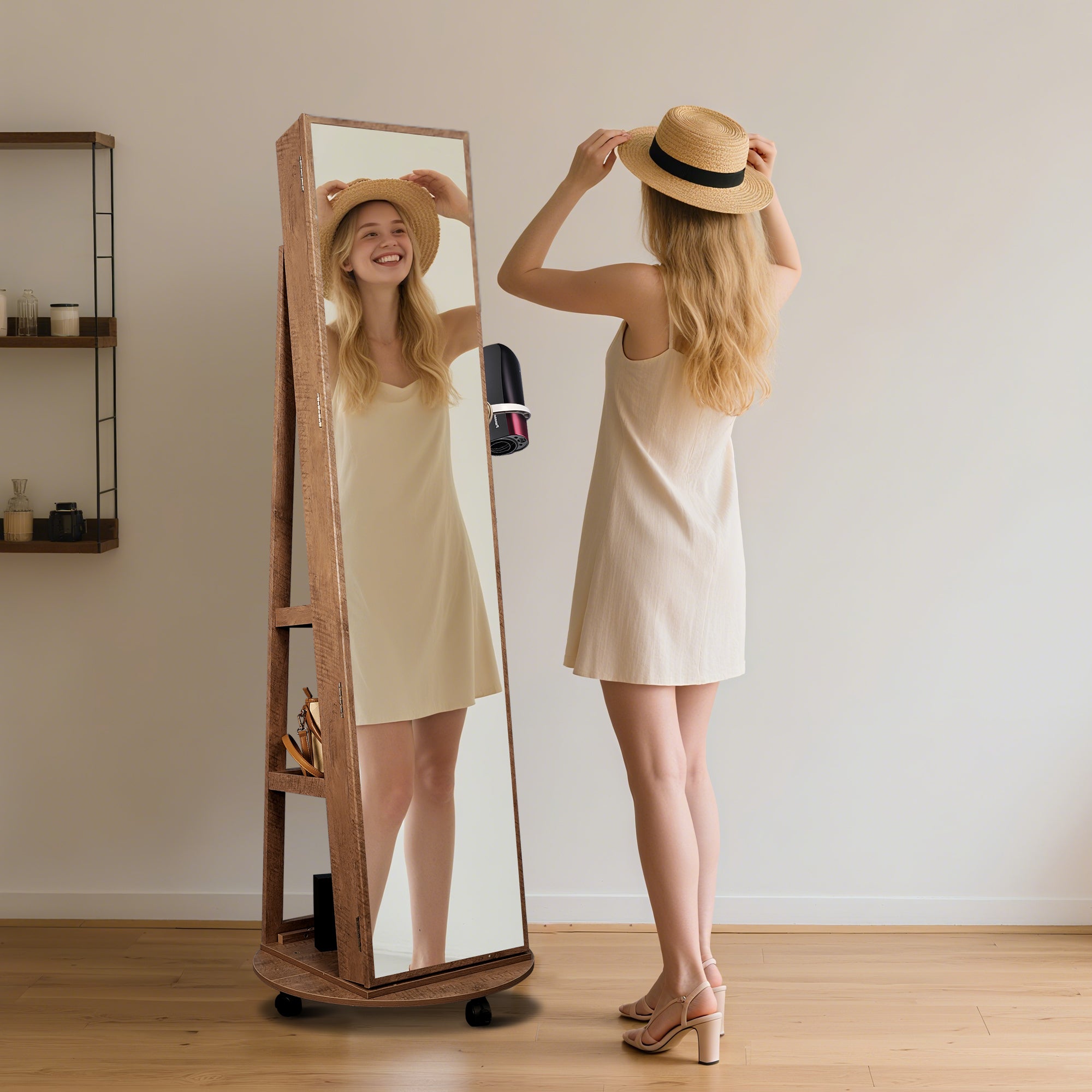 S'bagno Luxury LED Jewelry Mirror Cabinet with Organizer & Full Mirror-6288A